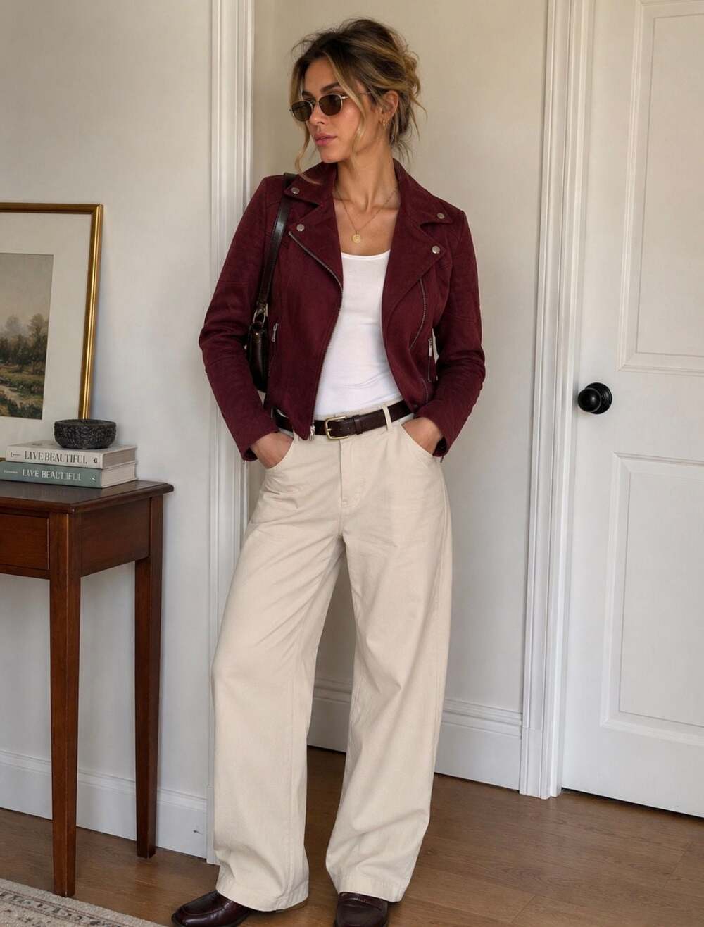 KUT from the Kloth Burgundy Faux Suede Moto Jacket Quilted Moto Medium M